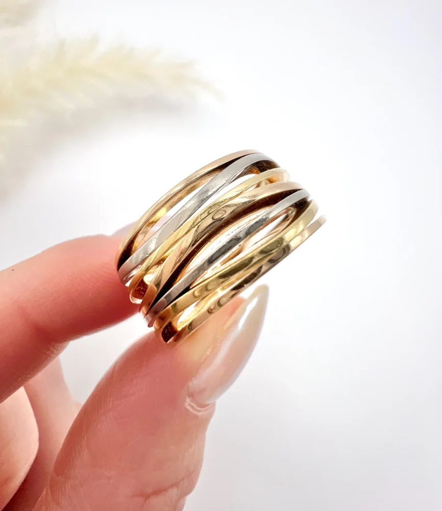 Omega Ladymatic ring in three colour gold.