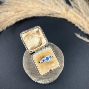 Sapphire and diamond trilogy ring in platinum.