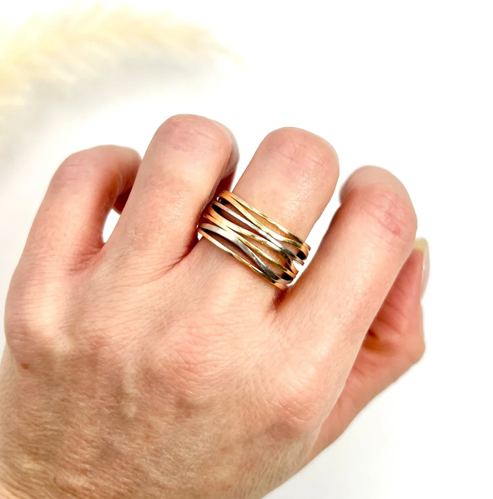 Omega Ladymatic ring in three colour gold.