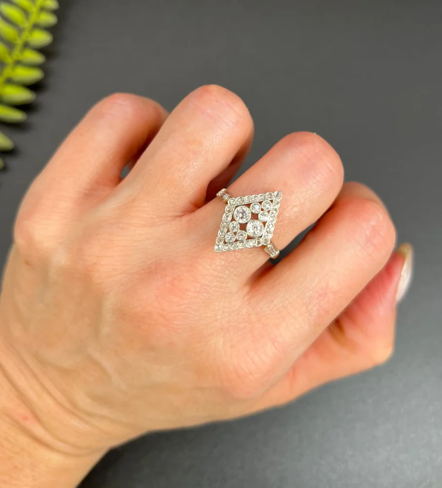 Antique diamond ring in gold and platinum.